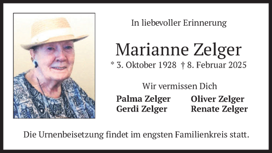 Traueranzeige von Marianne Zelger von merkurtz