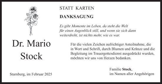 Traueranzeige von Mario Stock von merkurtz
