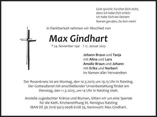Traueranzeige von Max Gindhart von merkurtz