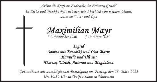 Traueranzeige von Maximilian Mayr von merkurtz