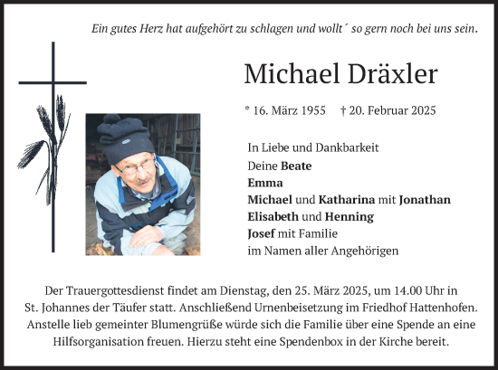Traueranzeige von Michael Dräxler von merkurtz