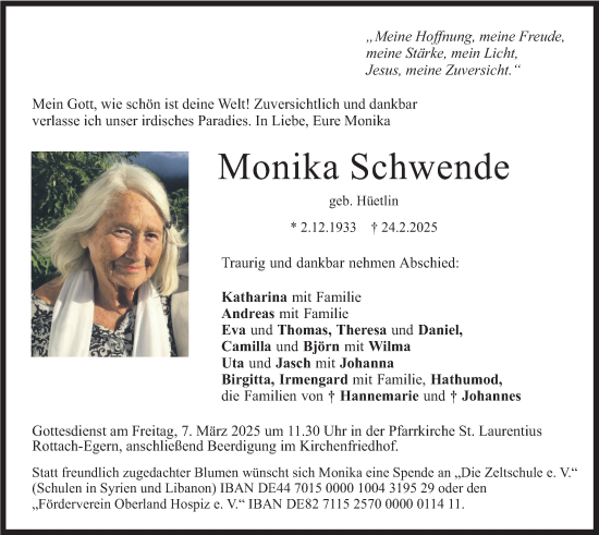 Traueranzeige von Monika Schwende von merkurtz