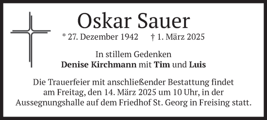 Traueranzeige von Oskar Sauer von merkurtz