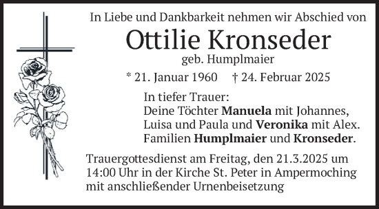 Traueranzeige von Ottilie Kronseder von merkurtz