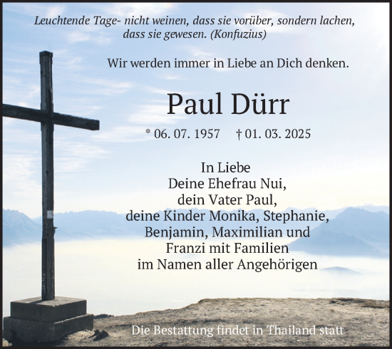 Traueranzeige von Paul Dürr von merkurtz