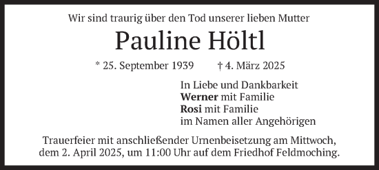 Traueranzeige von Pauline Höltl von merkurtz