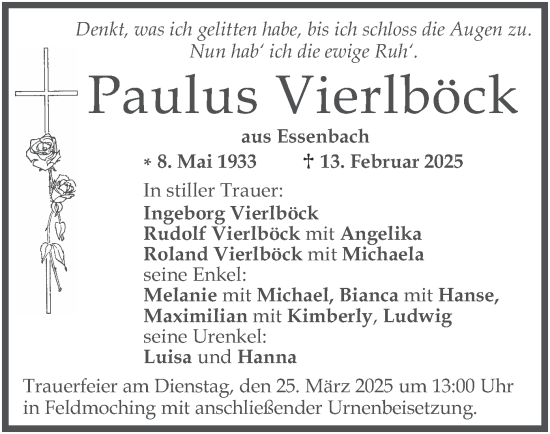 Traueranzeige von Paulus Vierlböck von merkurtz