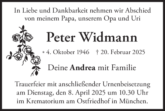 Traueranzeige von Peter Widmann von merkurtz