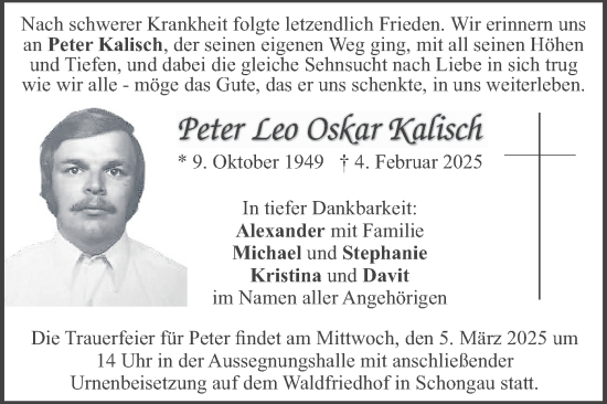 Traueranzeige von Peter Leo Oskar Kalisch von merkurtz