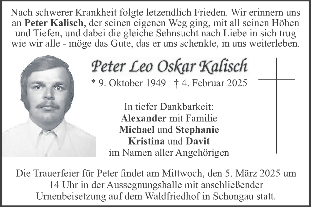  Traueranzeige für Peter Leo Oskar Kalisch vom 01.03.2025 aus merkurtz