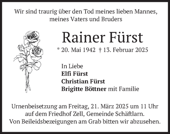 Traueranzeige von Rainer Fürst von merkurtz