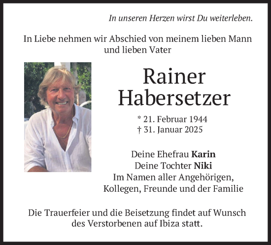 Traueranzeige von Rainer Habersetzer von merkurtz