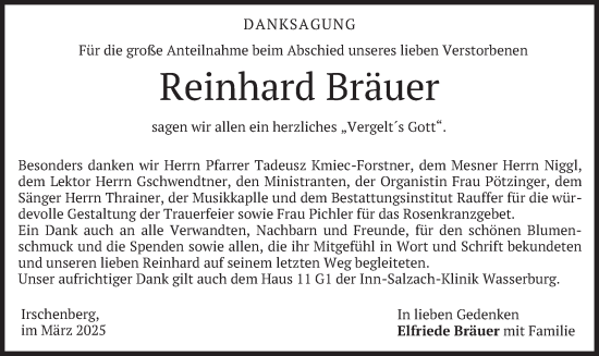 Traueranzeige von Reinhard Bräuer von merkurtz