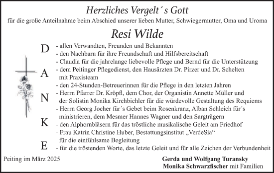 Traueranzeige von Resi Wilde von merkurtz