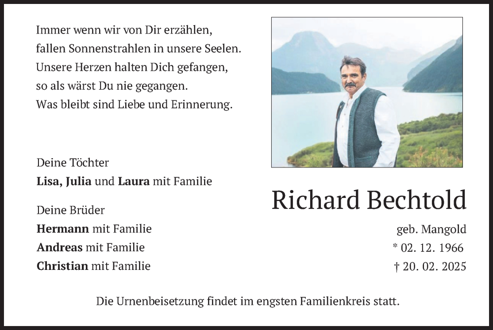  Traueranzeige für Richard Bechtold vom 01.03.2025 aus merkurtz