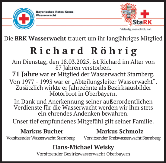 Traueranzeige von Richard Röhrig von merkurtz