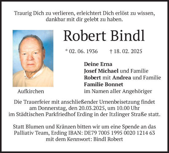 Traueranzeige von Robert Bindl von merkurtz