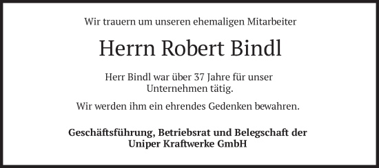 Traueranzeige von Robert Bindl von merkurtz