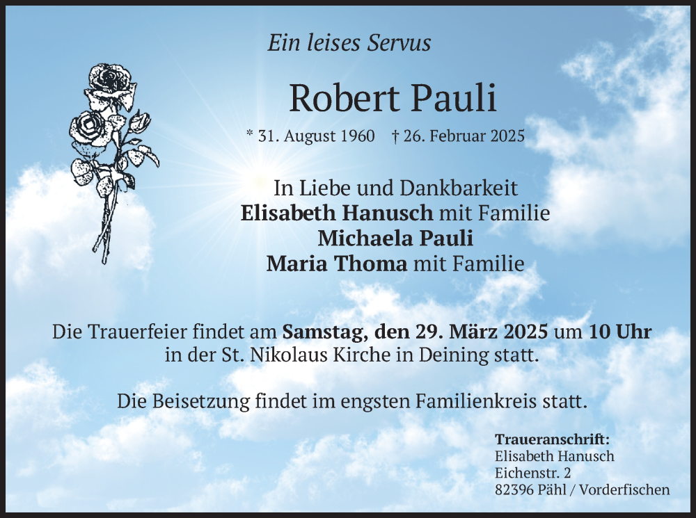  Traueranzeige für Robert Pauli vom 15.03.2025 aus merkurtz