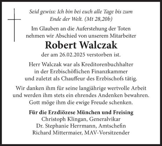 Traueranzeige von Robert Walczak von merkurtz