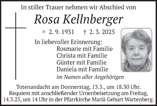 Traueranzeige von Rosa Kellnberger von merkurtz