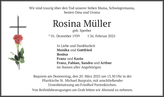 Traueranzeige von Rosina Müller von merkurtz