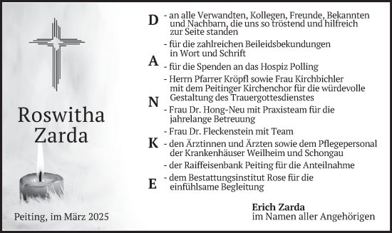 Traueranzeige von Roswitha Zarda von merkurtz