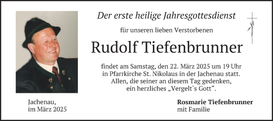 Traueranzeige von Rudolf Tiefenbrunner von merkurtz
