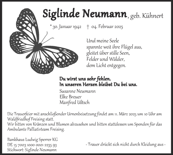 Traueranzeige von Siglinde Neumann von merkurtz