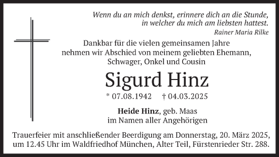 Traueranzeige von Sigurd Hinz von merkurtz