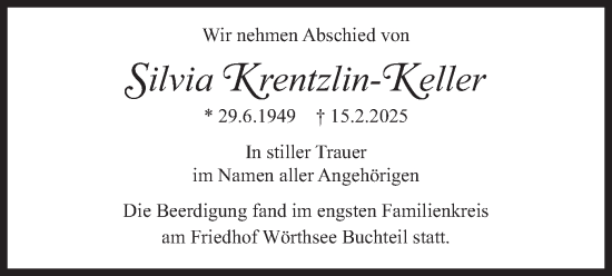 Traueranzeige von Silvia Krentzlin-Keller von merkurtz