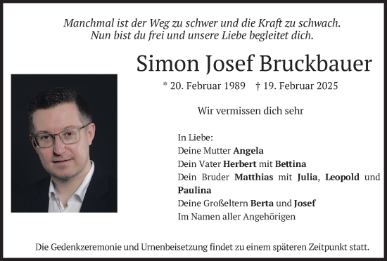 Traueranzeige von Simon Josef Bruckbauer von merkurtz