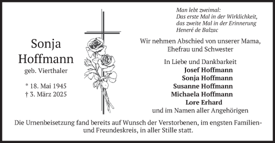 Traueranzeige von Sonja Hoffmann von merkurtz