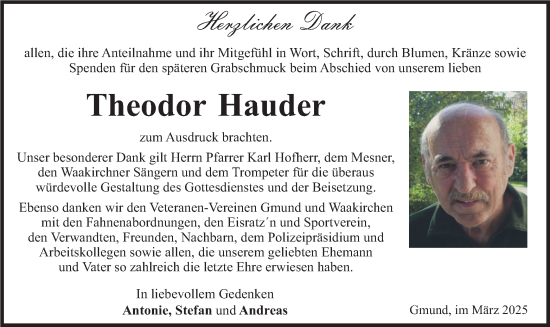 Traueranzeige von Theodor Hauder von merkurtz