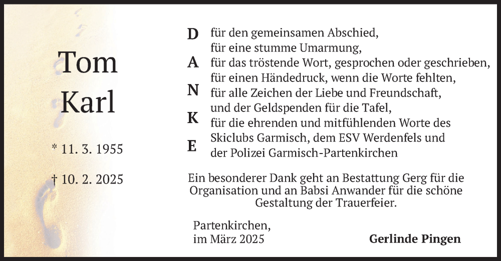  Traueranzeige für Tom Karl vom 08.03.2025 aus merkurtz