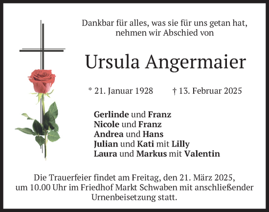 Traueranzeige von Ursula Angermaier von merkurtz