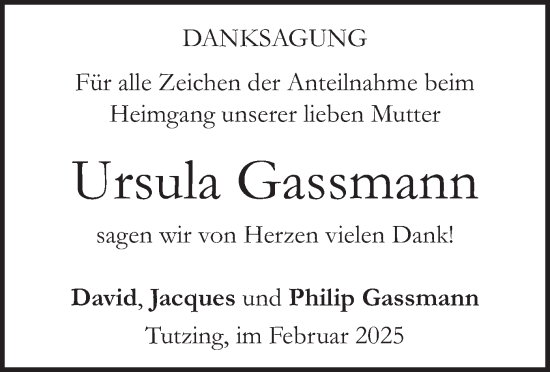 Traueranzeige von Ursula Gassmann von merkurtz