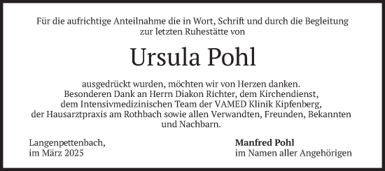 Traueranzeige von Ursula Pohl von merkurtz