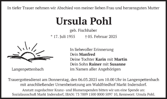Traueranzeige von Ursula Pohl von merkurtz