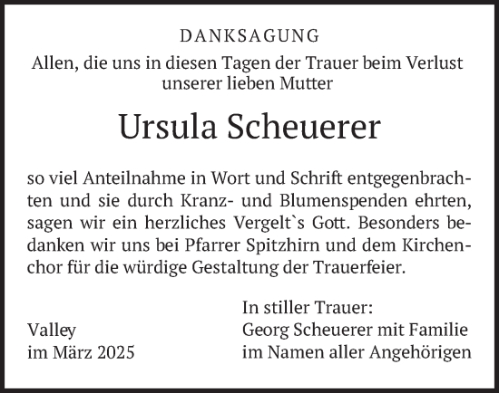 Traueranzeige von Ursula Scheuerer von merkurtz