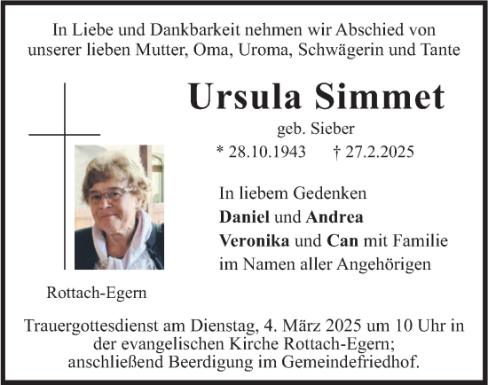 Traueranzeige von Ursula Simmet von merkurtz