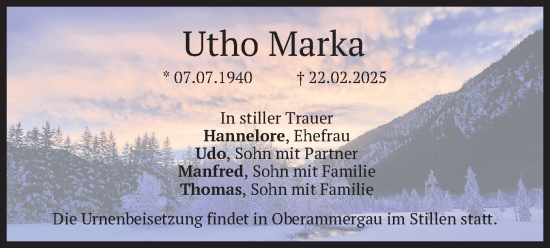 Traueranzeige von Utho Marka von merkurtz
