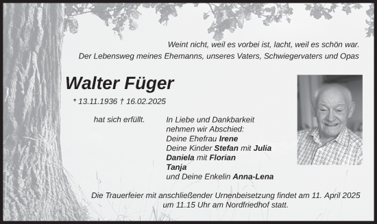 Traueranzeige von Walter Füger von merkurtz