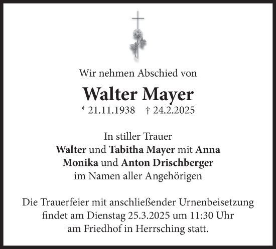 Traueranzeige von Walter Mayer von merkurtz