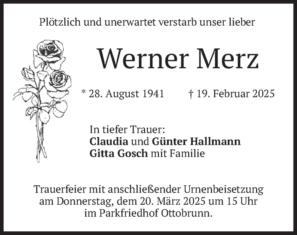  Traueranzeige für Werner Merz vom 15.03.2025 aus merkurtz