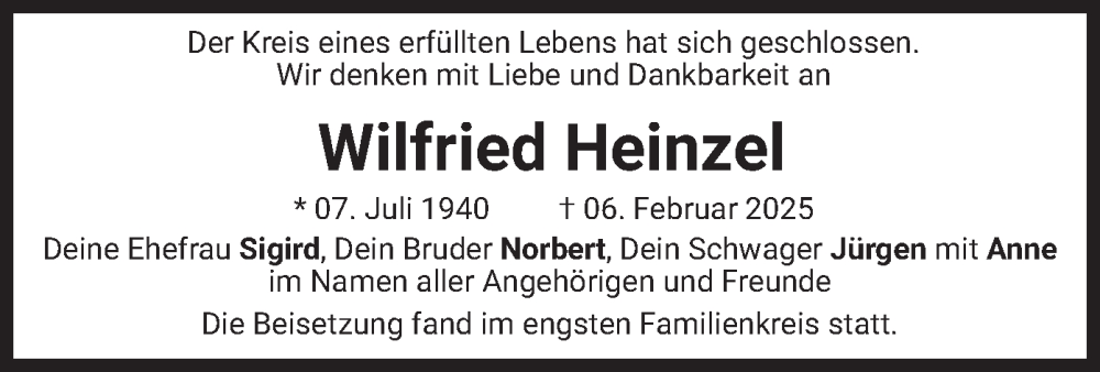  Traueranzeige für Wilfried Heinzel vom 08.03.2025 aus merkurtz