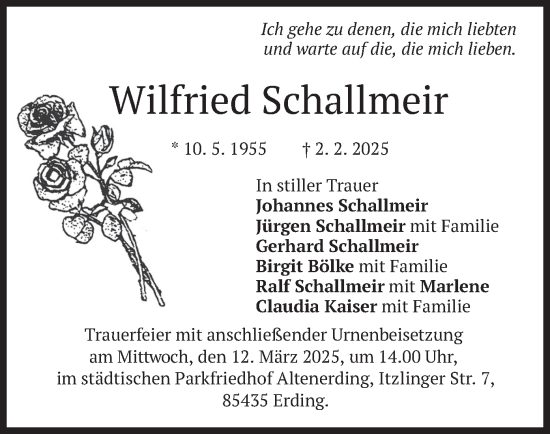 Traueranzeige von Wilfried Schallmeir von merkurtz