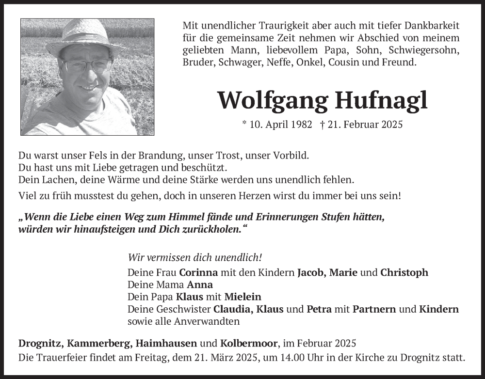  Traueranzeige für Wolfgang Hufnagl vom 01.03.2025 aus merkurtz