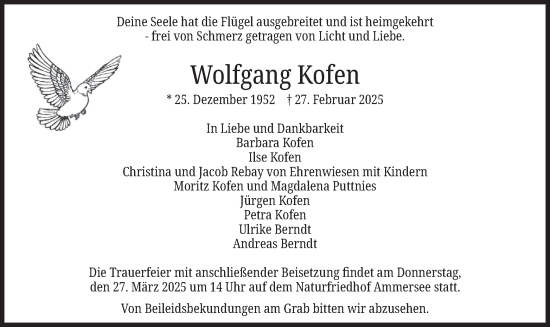 Traueranzeige von Wolfgang Kofen von merkurtz