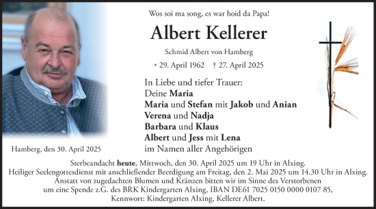 Traueranzeige von Albert Kellerer von merkurtz